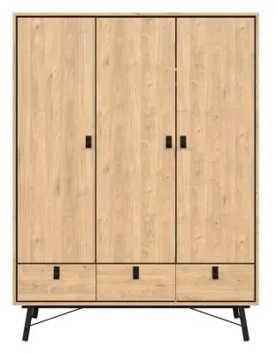 Ry 3 Door 3 Drawer Wardrobe - Jackson Hickory Oak image