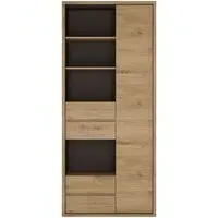 Shetland Tall Bookcase with Door and Drawers - Oak Effect