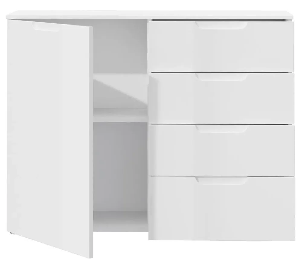 Sienna 1 Door 4 Drawer Cabinet - White, High Gloss