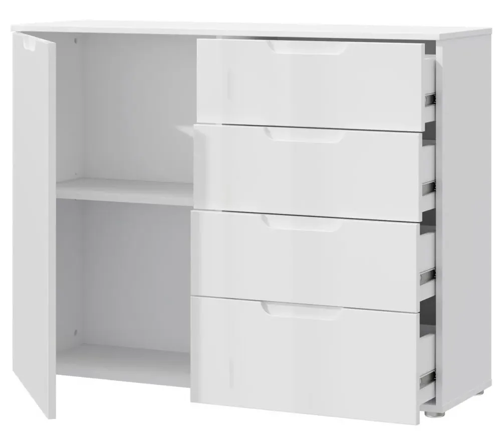 Sienna 1 Door 4 Drawer Cabinet - White, High Gloss