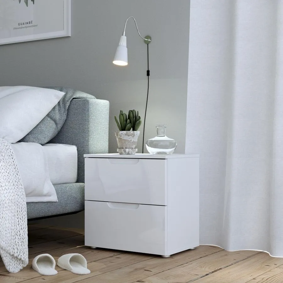 Sienna 2 Drawer Bedside Cabinet - White, High Gloss