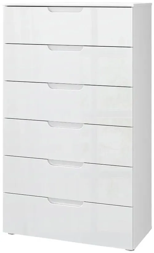 Sienna 6 Drawer Tall Chest - White, High Gloss