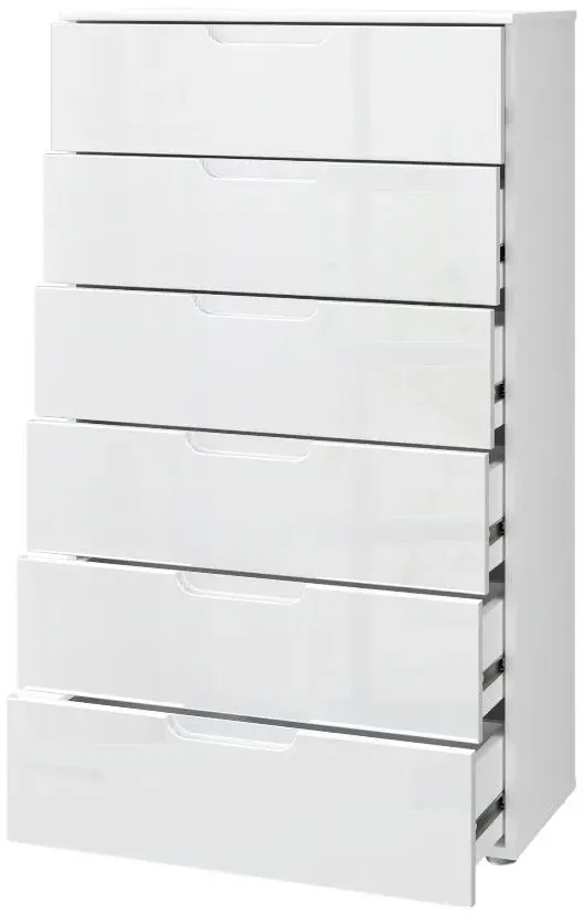 Sienna 6 Drawer Tall Chest - White, High Gloss