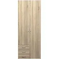 Space 2 Door Wardrobe with 3 Drawers - Oak