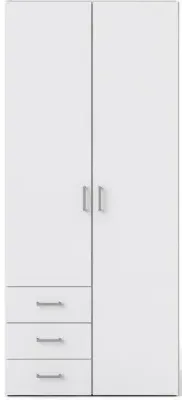 Space 2 Door Wardrobe with 3 Drawers - White image