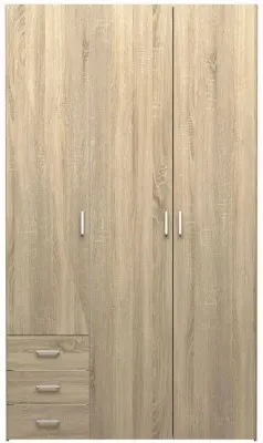 Space 3 Door Wardrobe with Drawers - Oak