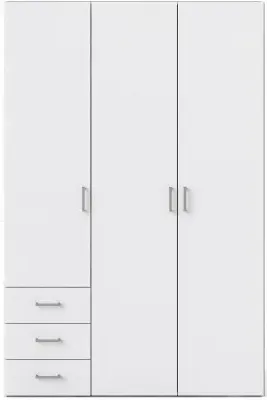 Space 3 Door Wardrobe with Drawers - White image