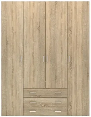 Space 4 Door Wardrobe with Drawers - Oak
