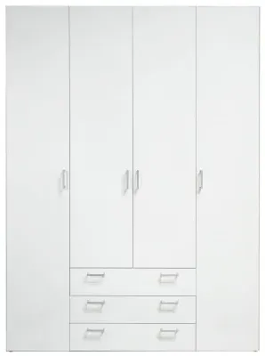 Space 4 Door Wardrobe with Drawers - White