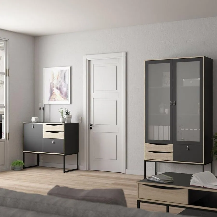 Stubbe Small Sideboard with Storage - Black, Oak