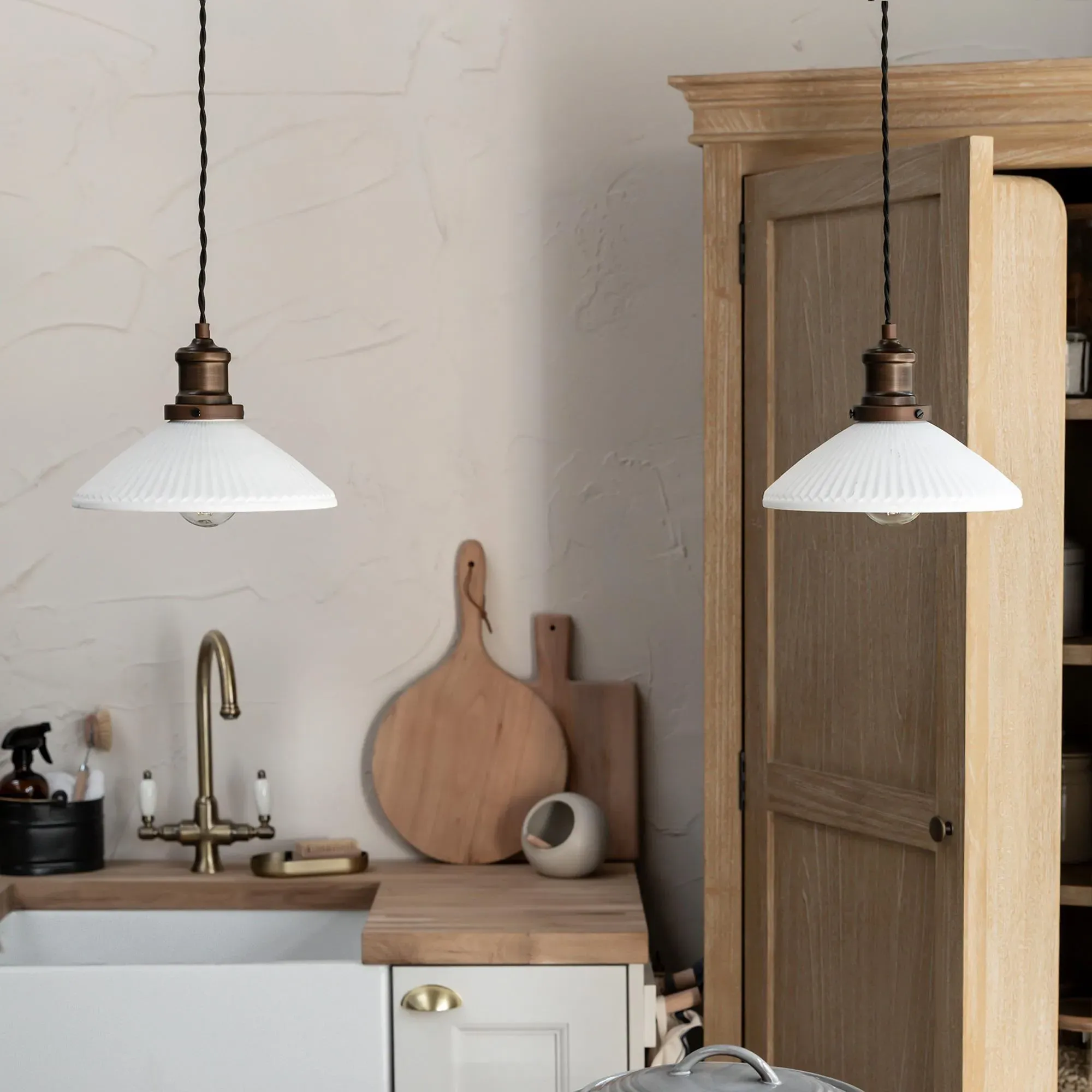 Beaulieu Ceramic Fluted Cone Double Pendant - Antique Bronze