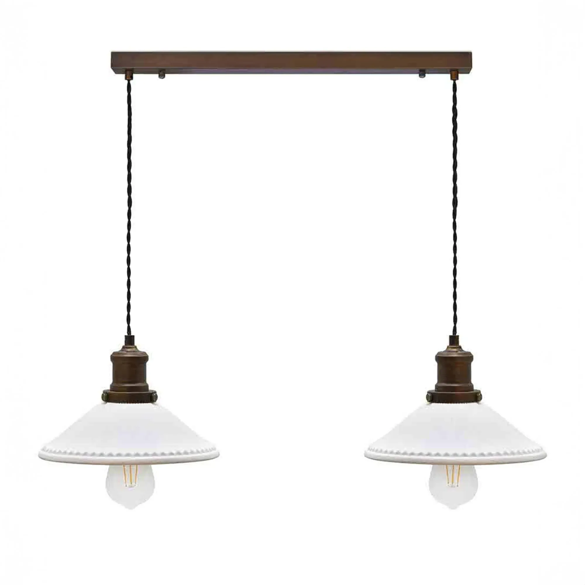 Beaulieu Ceramic Fluted Cone Double Pendant - Antique Bronze