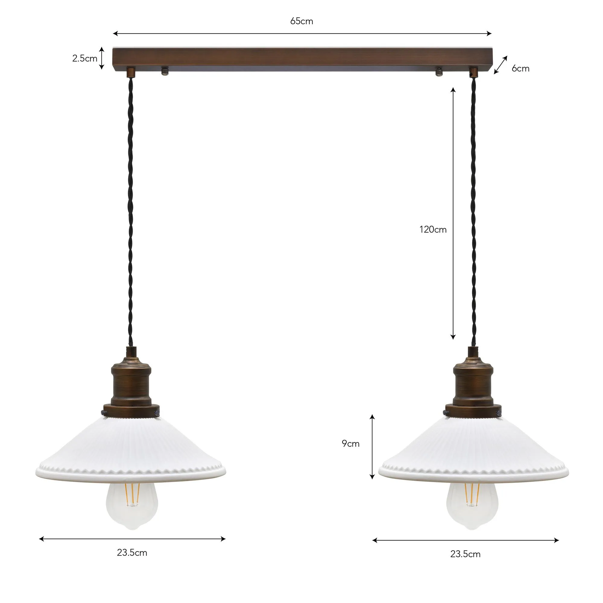 Beaulieu Ceramic Fluted Cone Double Pendant - Antique Bronze