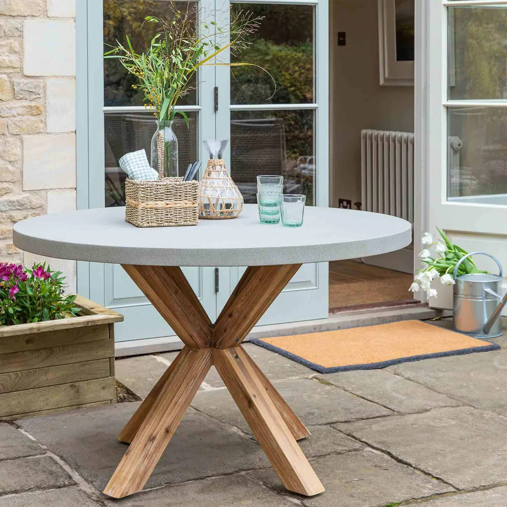 Burford Round Dining Table - Grey, Faux Concrete