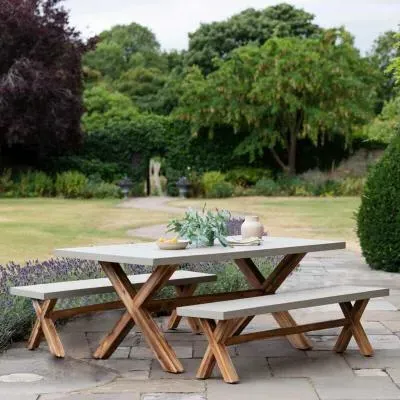 Burford Small Outdoor Table and Bench Set - Grey, Faux Concrete