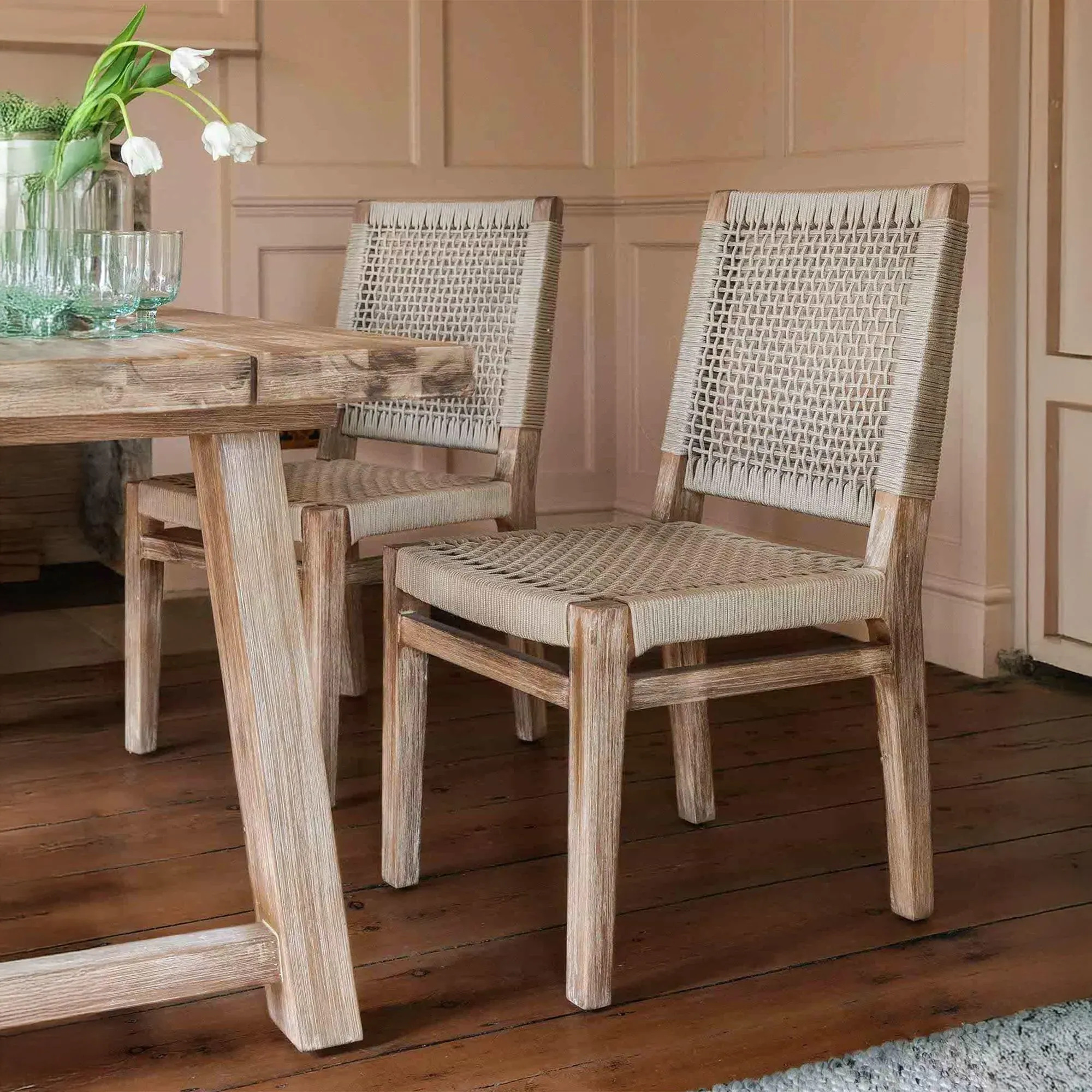 Chilford Outdoor Dining Chairs Set of 2 - Natural, Solid Wood