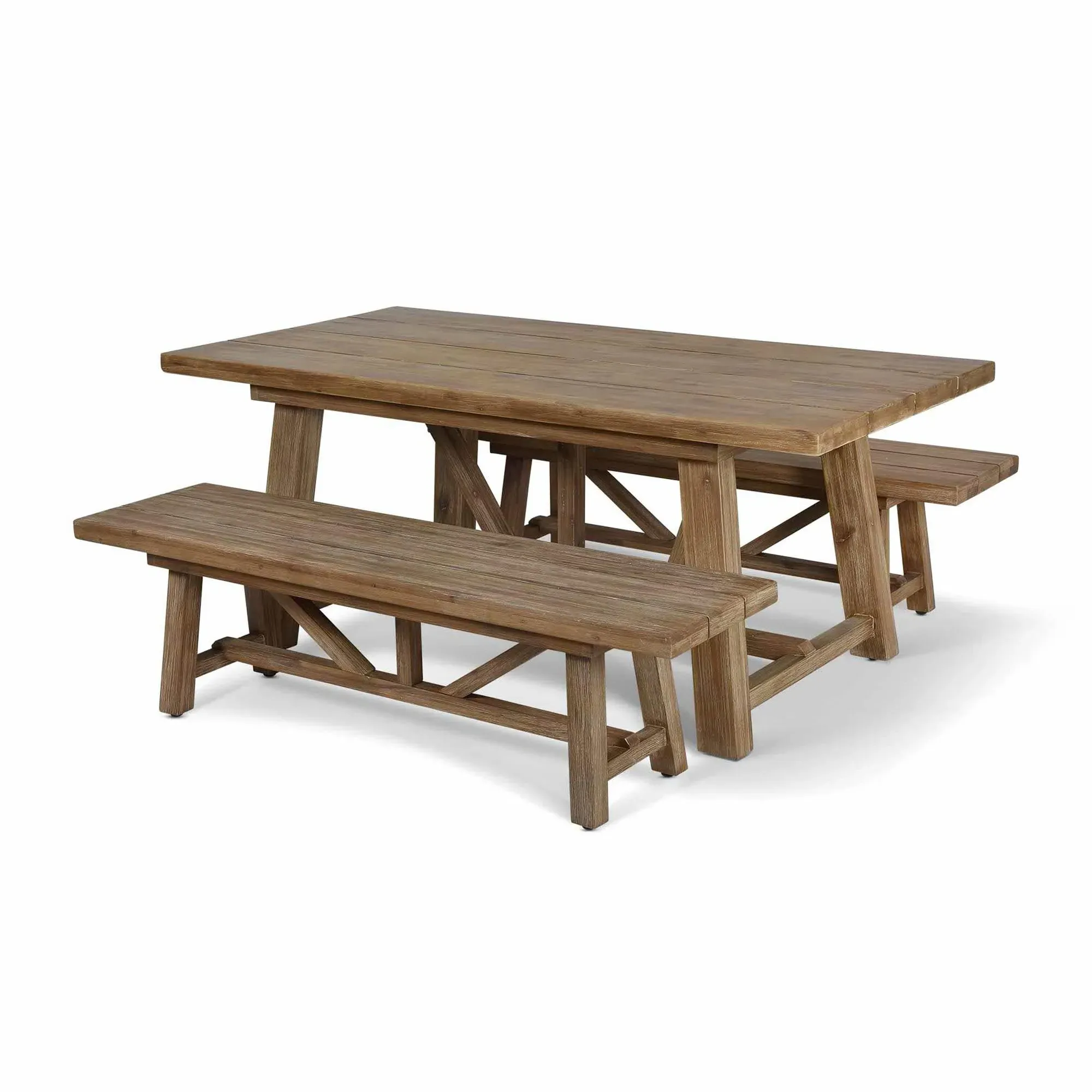 Chilford Small Outdoor Table and Bench Set - Natural, Solid Wood