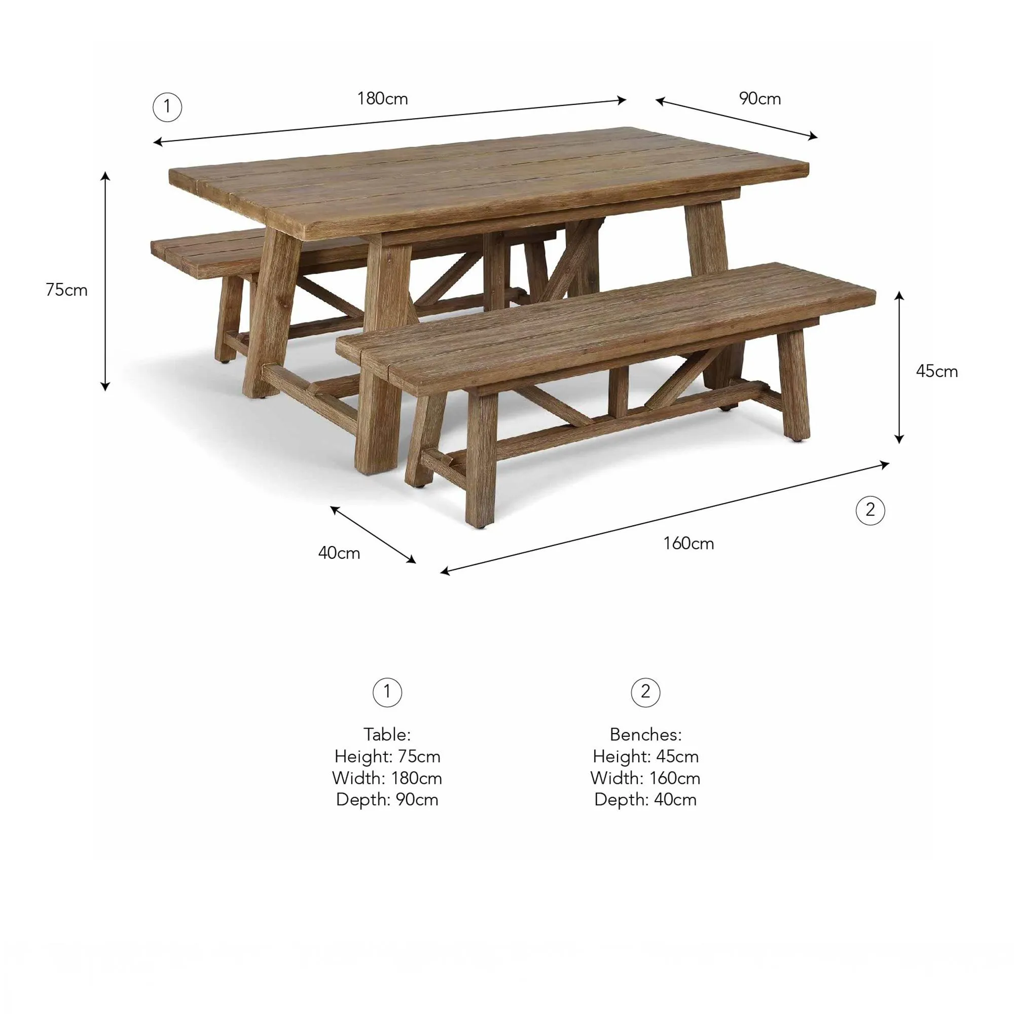 Chilford Small Outdoor Table and Bench Set - Natural, Solid Wood