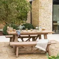 Chilford Small Outdoor Table and Bench Set - Natural, Solid Wood
