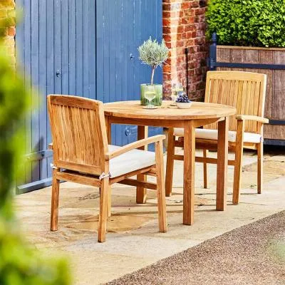 Churn Outdoor Dining Set with 2 Henley Chairs - Teak