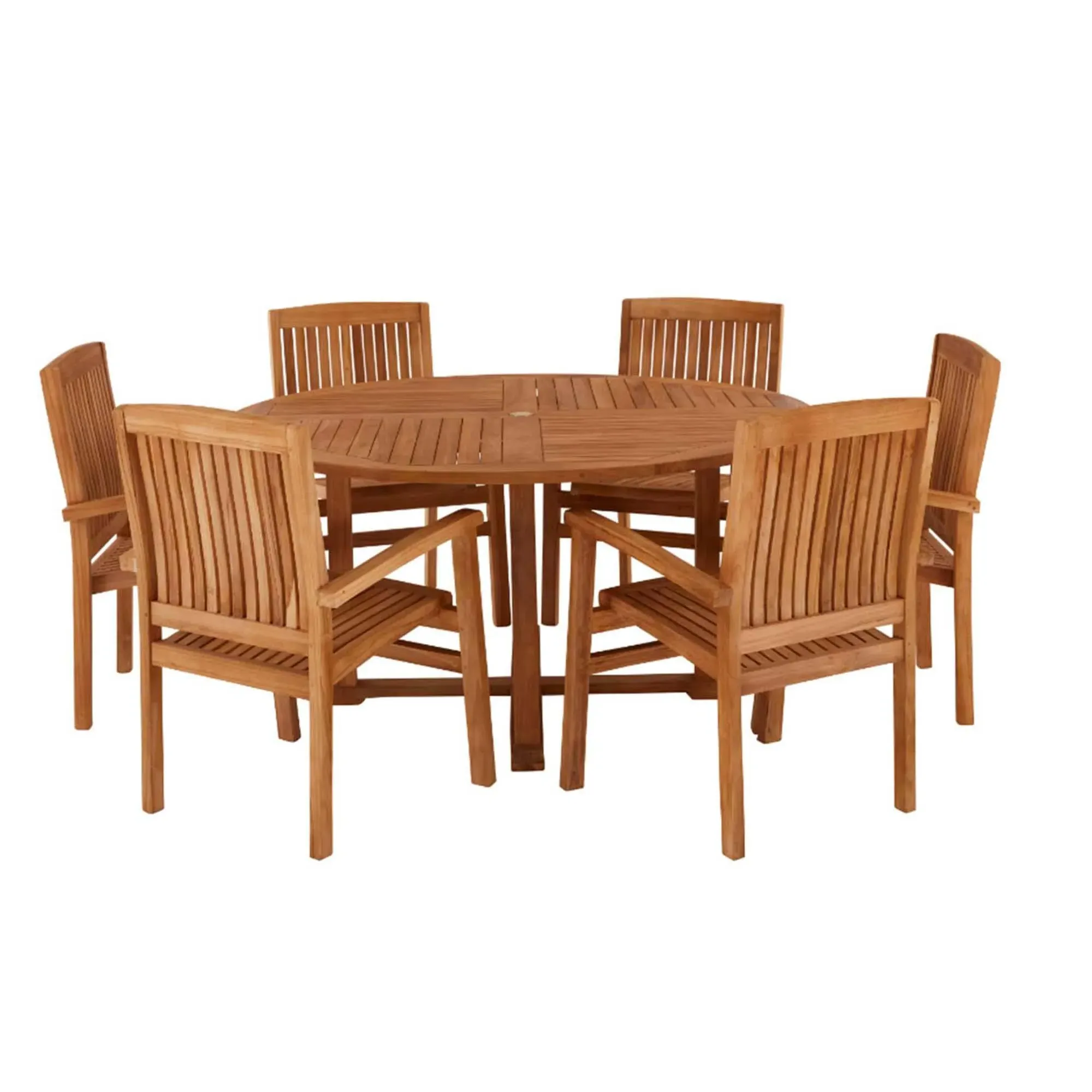 Churn Outdoor Teak Table and 6 Henley Stacking Chairs - Teak