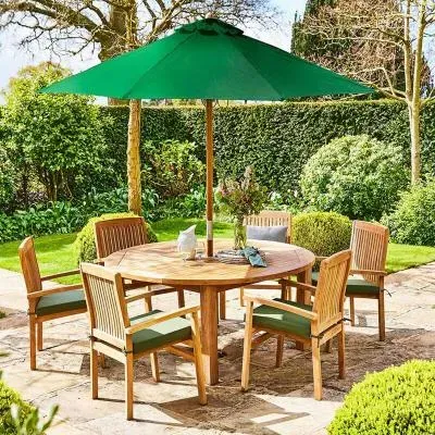 Churn Outdoor Teak Table and 6 Henley Stacking Chairs - Teak