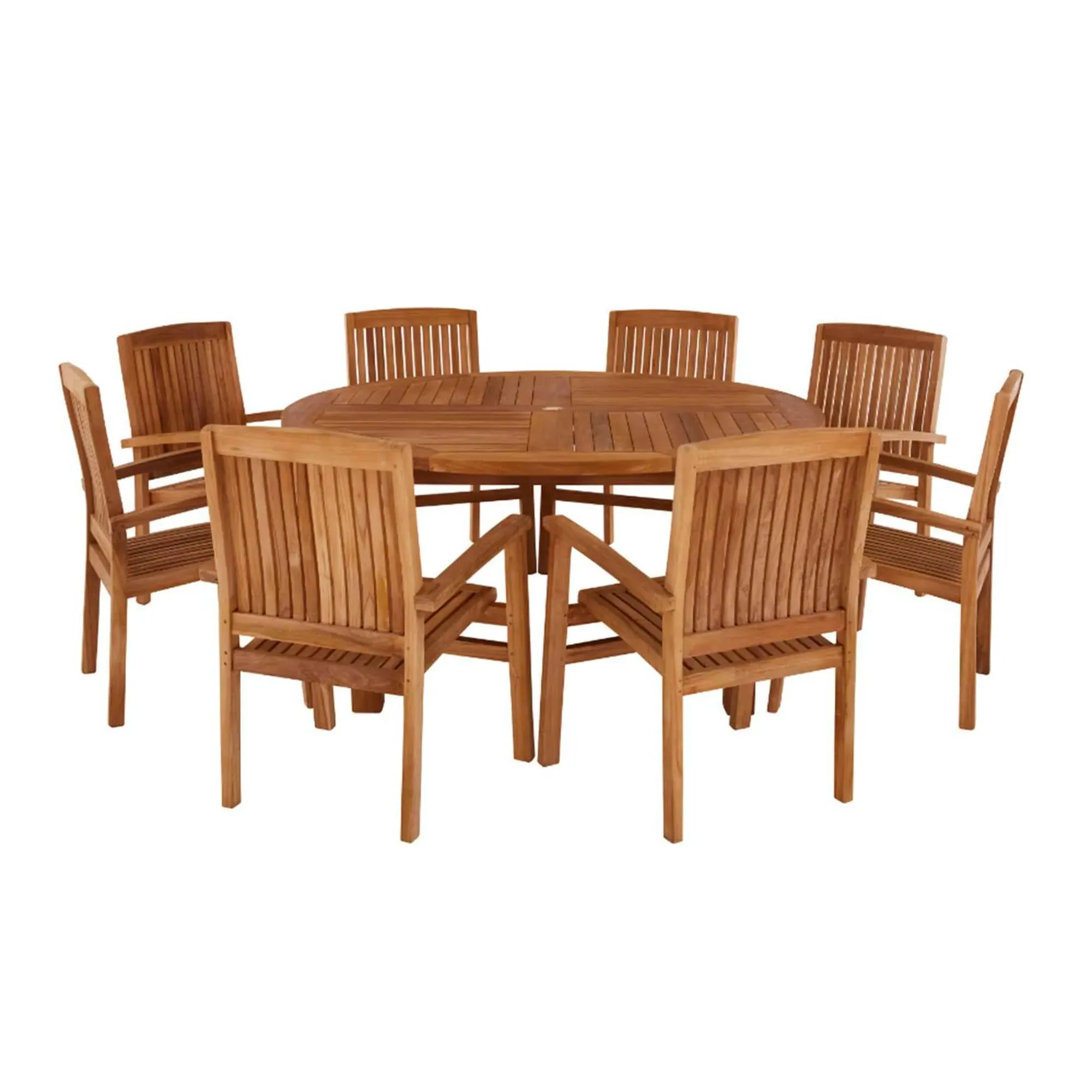 Churn Outdoor Teak Table and 8 Henley Stacking Chairs - Teak