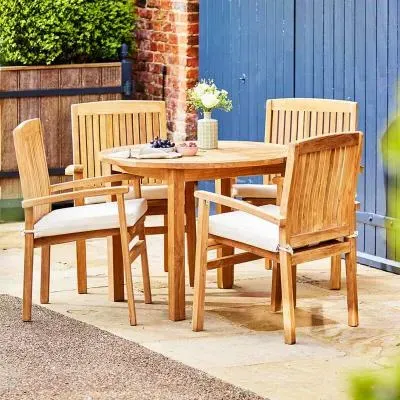 Churn Round Dining Set with Henley Stacking Chairs - Teak