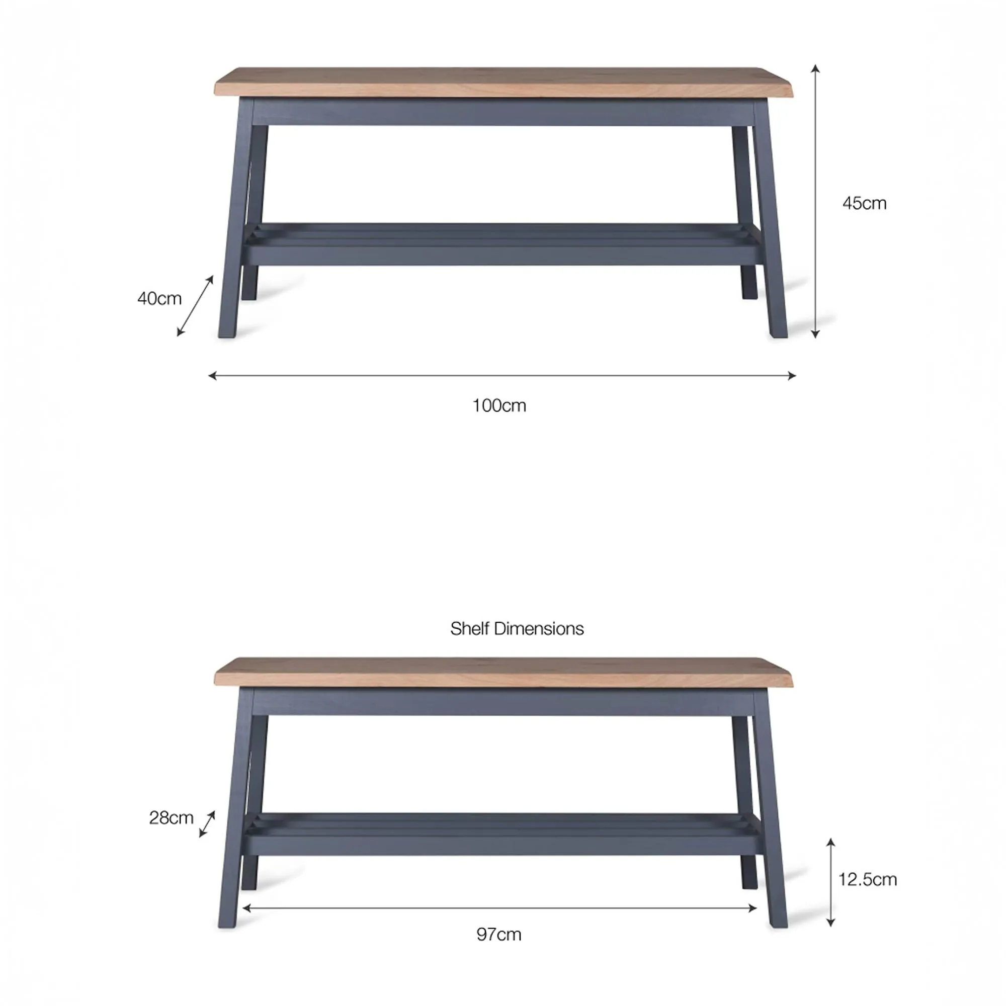 Clockhouse Hallway Bench - Charcoal, Oak