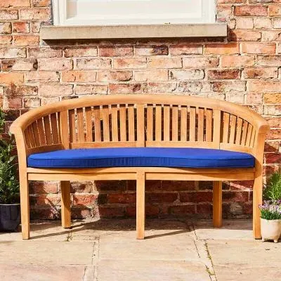 Crummock Outdoor Teak Bench with Cushion - Blue, Teak image