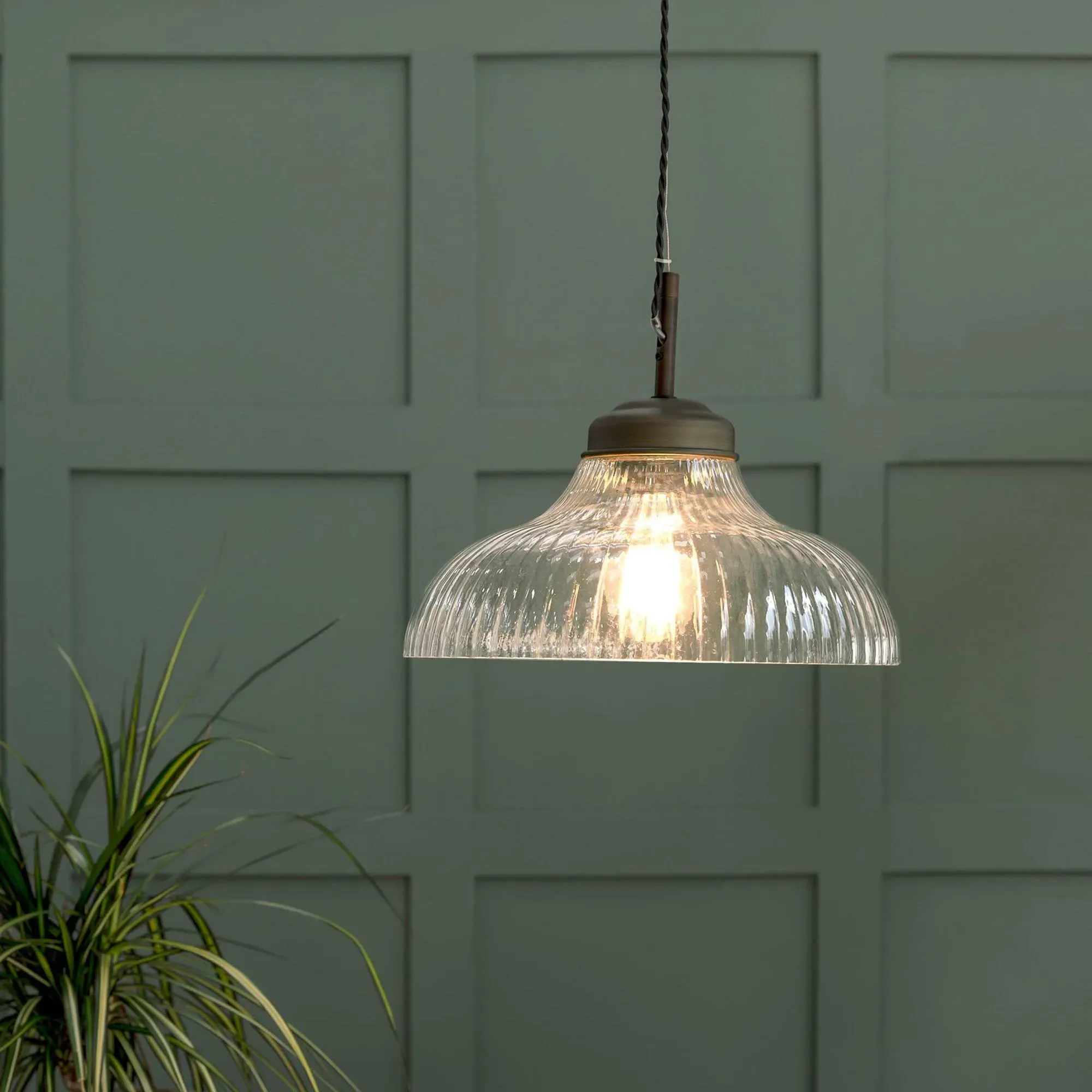 Fovant Fluted Glass Pendant Light - Antique Bronze