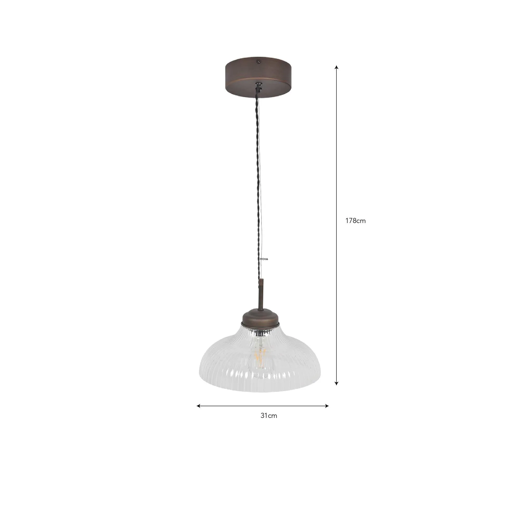 Fovant Fluted Glass Pendant Light - Antique Bronze