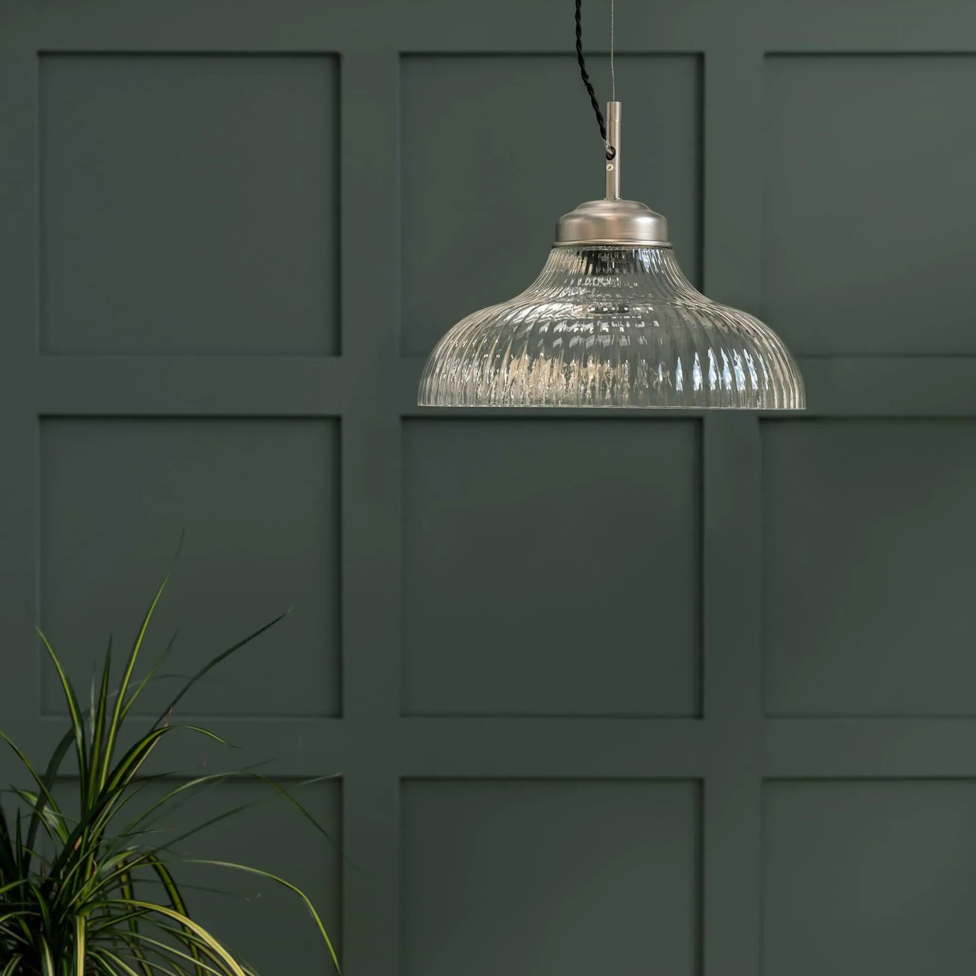 Fovant Fluted Glass Pendant Light - Satin Nickel