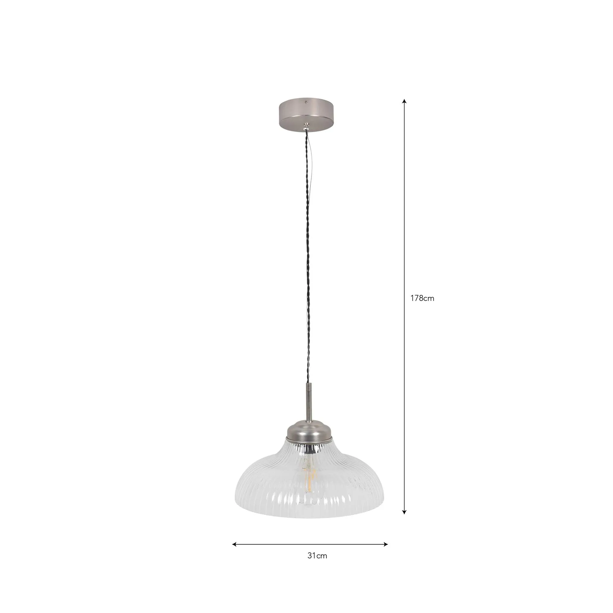 Fovant Fluted Glass Pendant Light - Satin Nickel