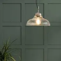 Fovant Fluted Glass Pendant Light - Satin Nickel