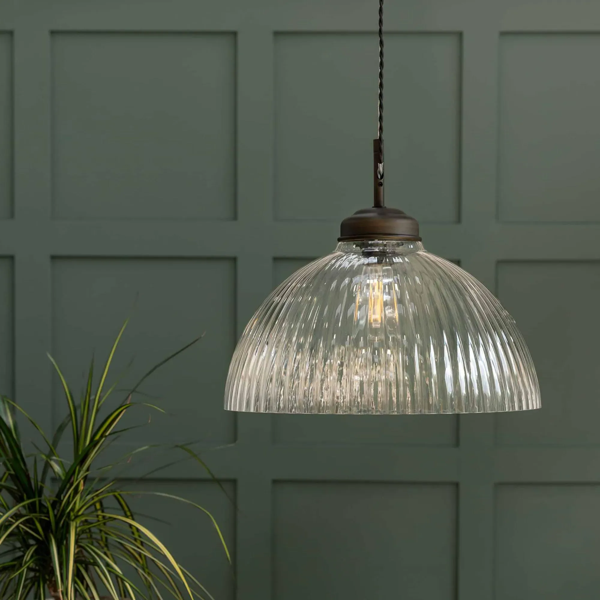 Fovant Large Glass Pendant Light - Antique Bronze