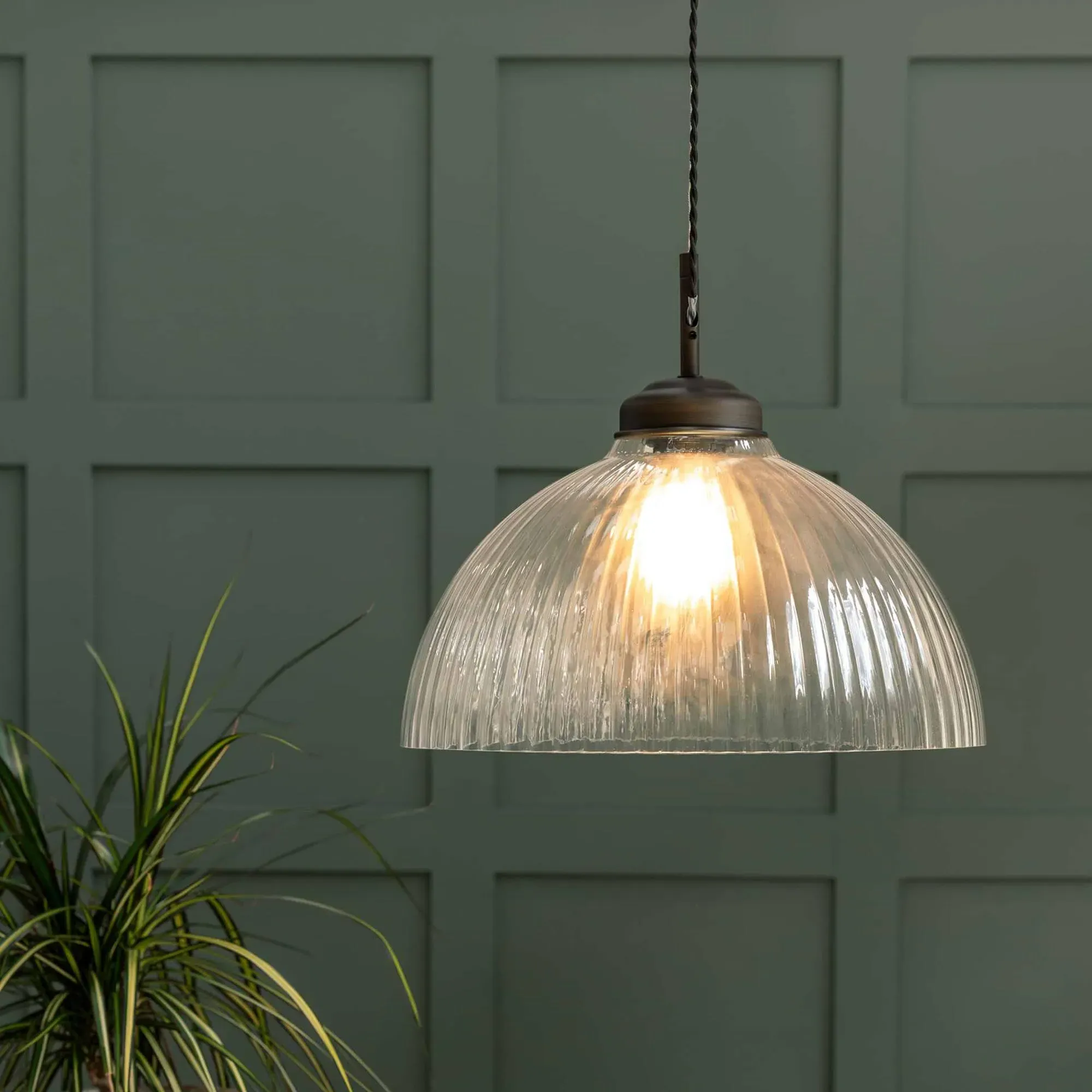 Fovant Large Glass Pendant Light - Antique Bronze