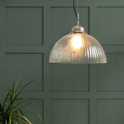 Fovant Large Glass Pendant Light - Satin Nickel
