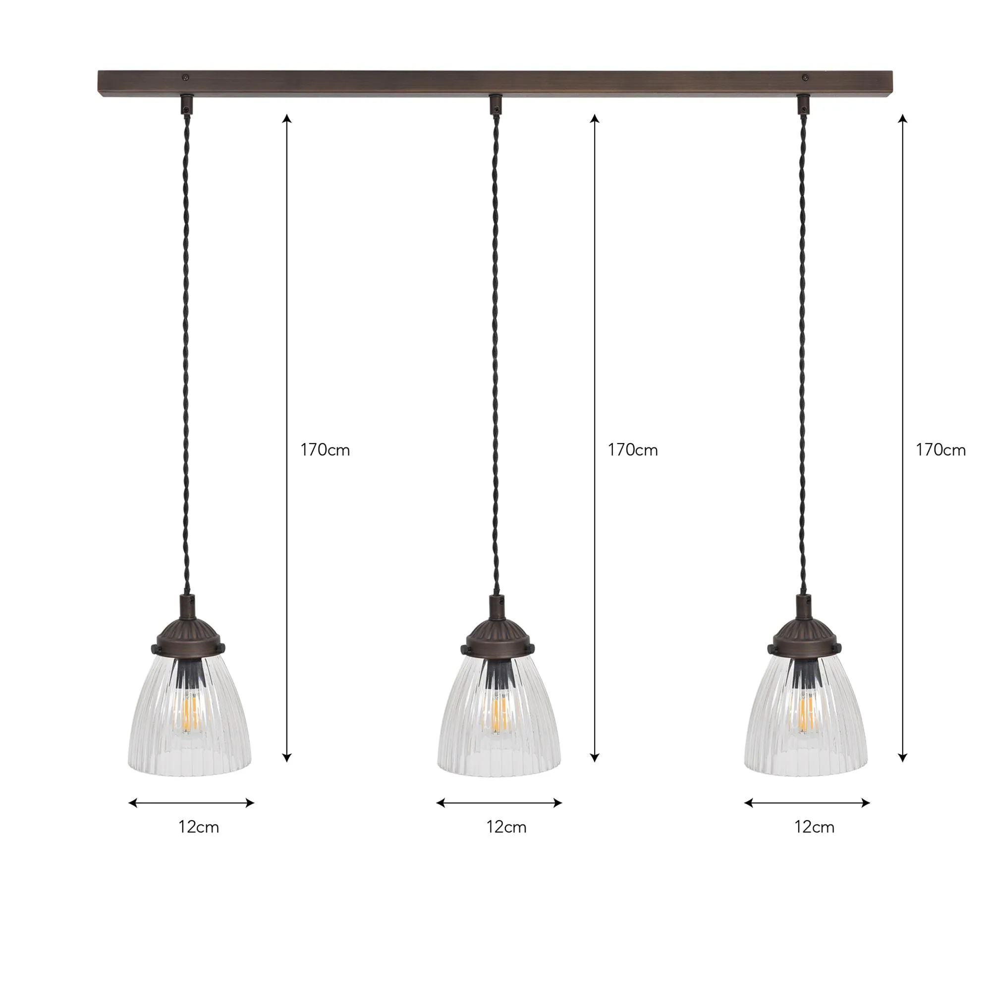 Fovant Triple Pendant Light - Antique Bronze, Glass