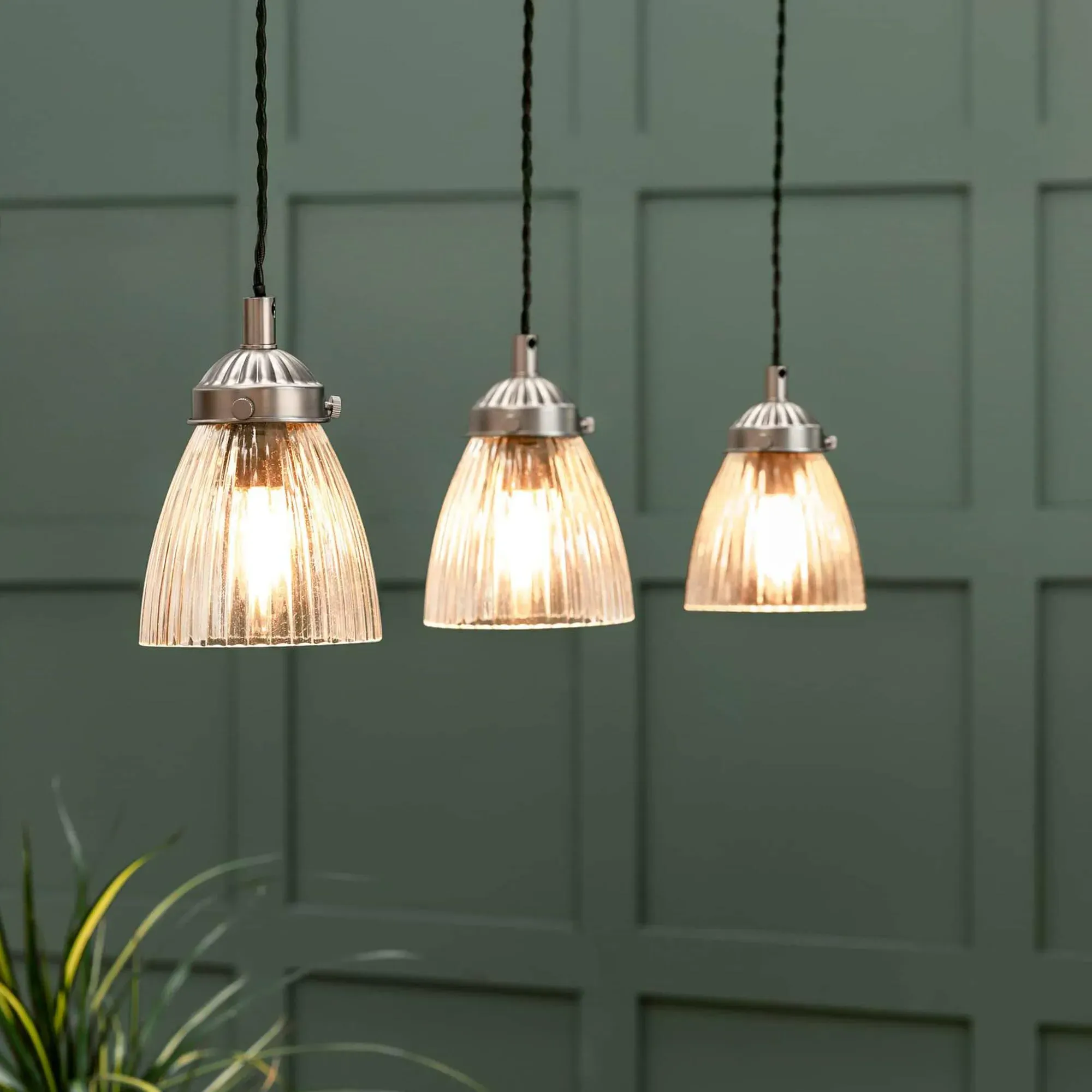 Fovant Triple Pendant Light - Satin Nickel, Glass