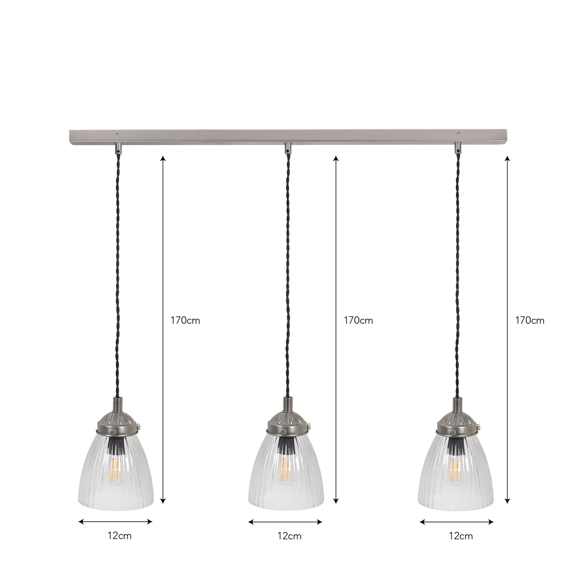 Fovant Triple Pendant Light - Satin Nickel, Glass