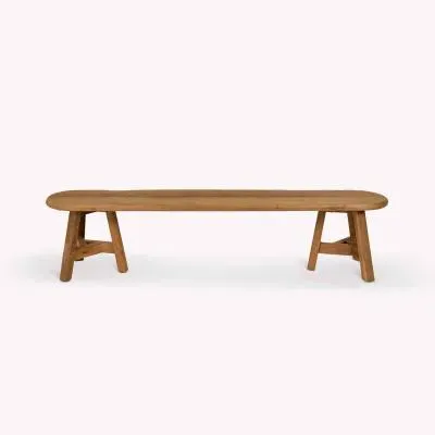 Hawthorne Oval Dining Bench - Natural, Teak Wood image