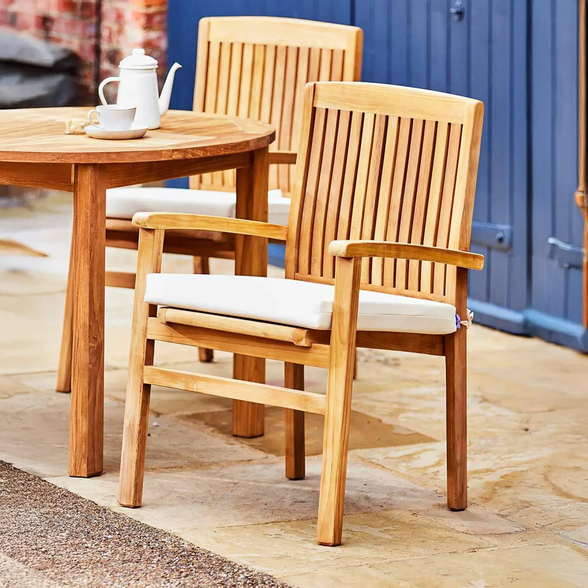 Henley Outdoor Teak Carver Stacking Dining Chair Set of 2