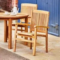 Henley Outdoor Teak Carver Stacking Dining Chair Set of 2