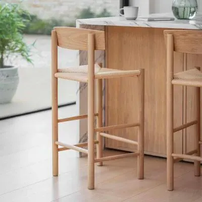 Longworth Bar Stool with Back - Natural, Rattan