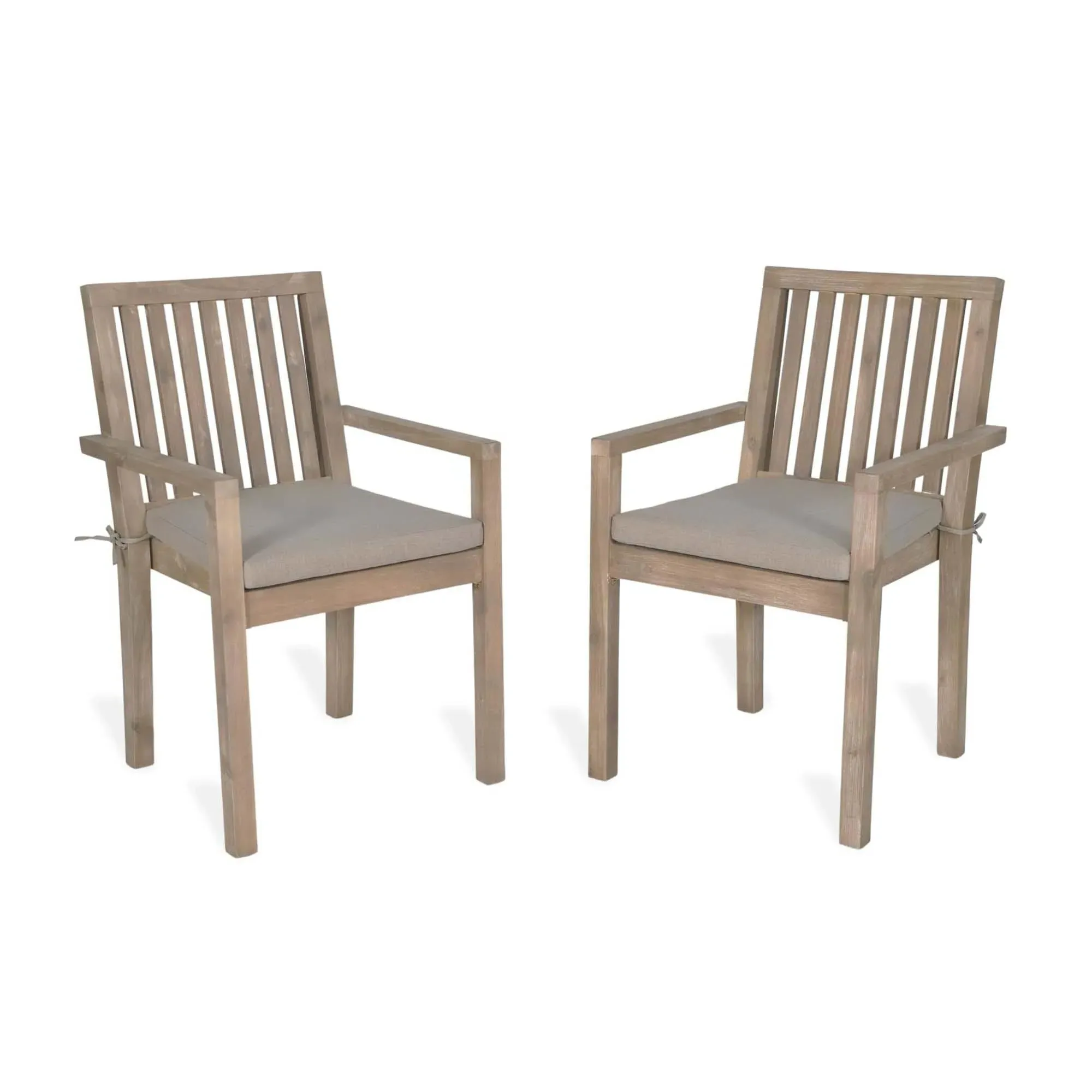 Porthallow Outdoor Dining Chairs with Arms Set of 2 - Natural, Acacia