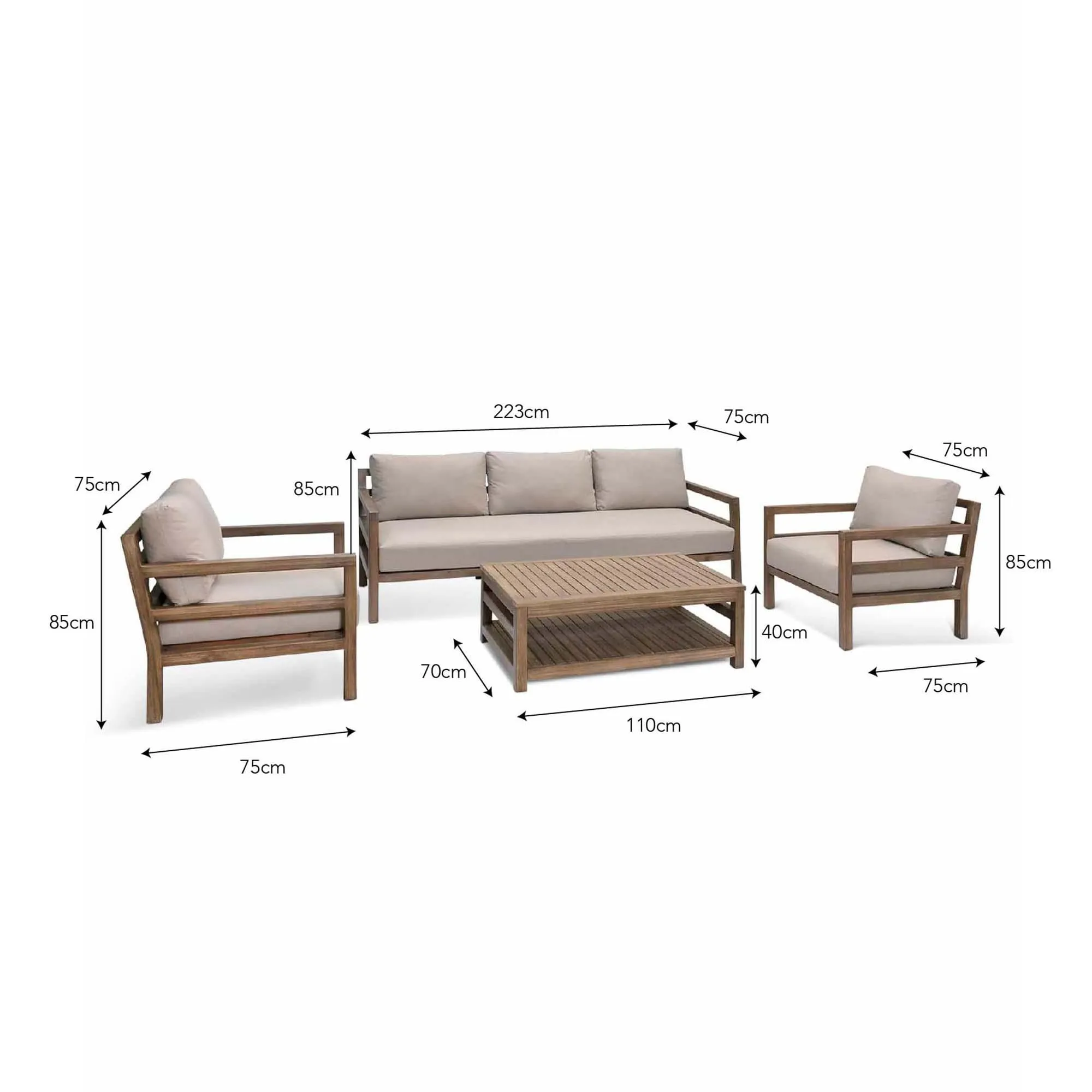 Sandridge 3-Seater Outdoor Sofa Set - Natural, Acacia Wood