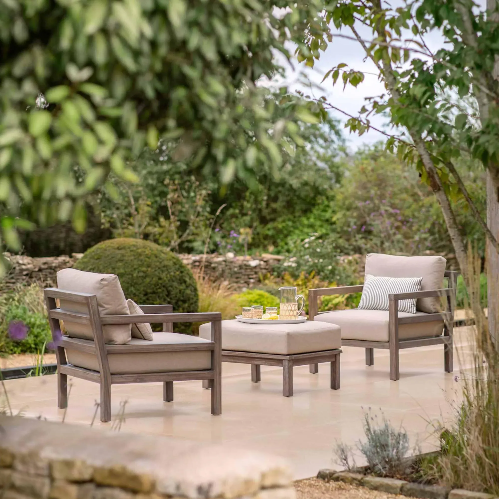 Sandridge Outdoor Ottoman - Natural, Acacia Wood