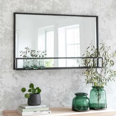 Sapperton Wide Mirror with Shelf - Black