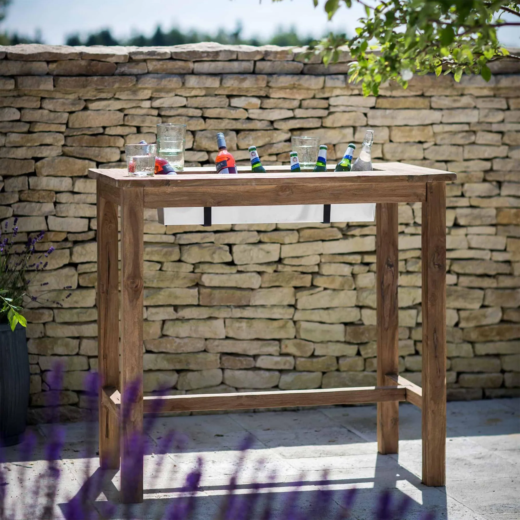 St Mawes 120cm Outdoor Bar Table with Trough - Natural, Teak